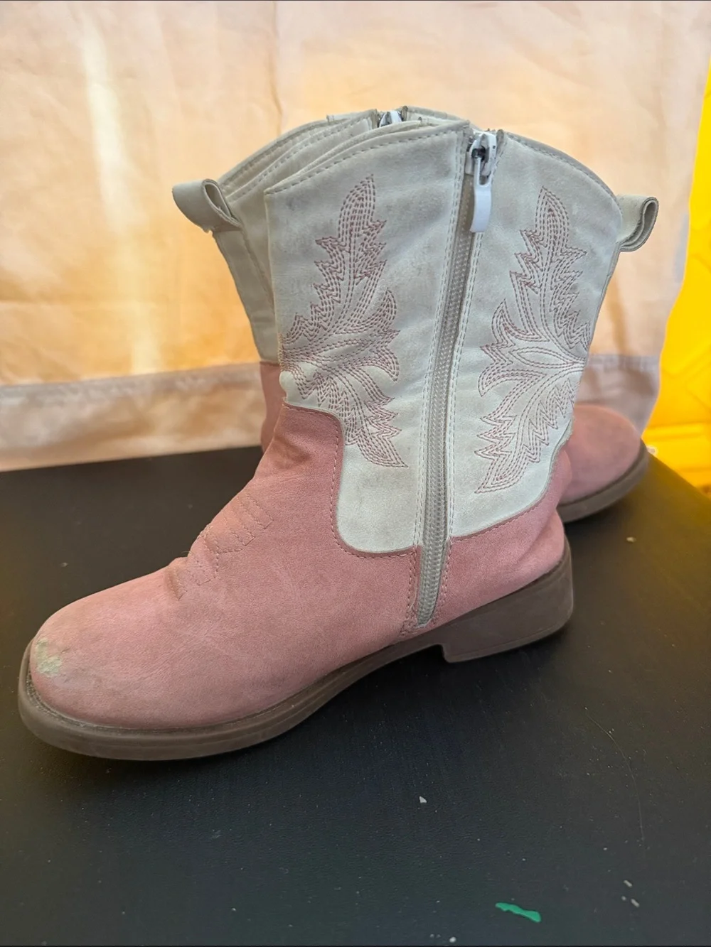 Girls Pink & Cream Suede Western Pull-On Boots - Kids